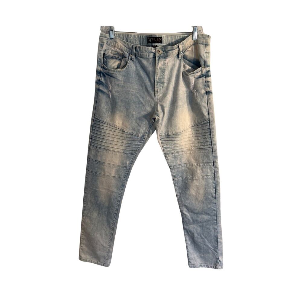 Southpole Flex Jeans Mens Size 40x34 Light Wash Distressed Skinny Mid Rise Moto